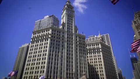 Chicago downtownBuilding down to flags Stock Footage 78646526