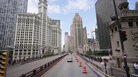 Chicago drone shot. Dusable bridge in downtown district Chicago city. America Stock Footage 224158137