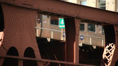 Chicago El Passing over bridge - partial Stock Footage 37466638
