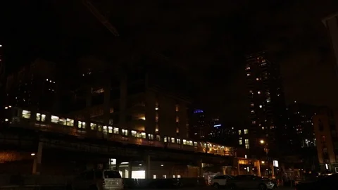 Chicago El Train at Night Video stock 86608064