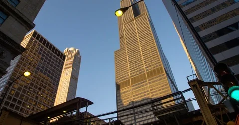 Chicago - El Train Passing By Looking Up - 4K Slow Motion Stock Footage 83498089