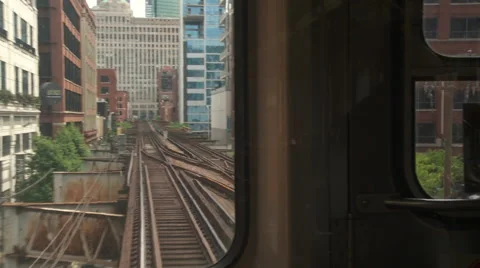 Chicago-El train-rail tracks rear view, pan reveal Video stock 46243781