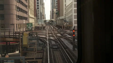 Chicago-El train-rail tracks rear view | Stock Video | Pond5