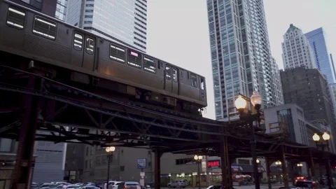 Chicago El Train Subway Turning Corner with Sound Stock Footage 94152716