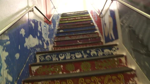 Chicago-El Train-walk up steps, steadicam pov Stock Footage 46244931