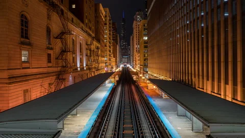 Chicago elevated tracks seen at Adams-Wabash station Video stock 228768220