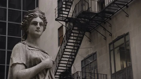 Chicago Exterior Statue FireEscape Static Stock Footage 89993691