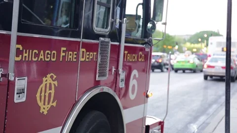 Chicago Fire Department. Fire engine at the scene of an emergency Stock Footage 82548826