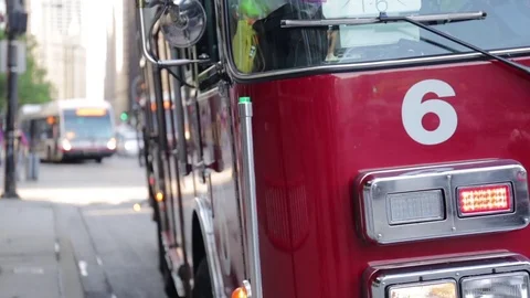 Chicago Fire Department. Fire engine lights at scene of an emergency Video stock 82548849