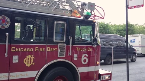 Chicago Fire Department. Fire engine lights at scene of an emergency Stock Footage 82548862