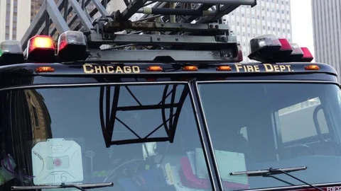 Chicago Fire Department. Fire engine lights at scene of an emergency Stock Footage 82548927