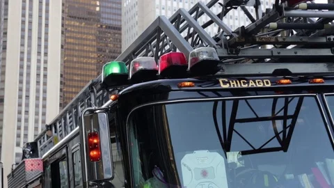 Chicago Fire Department. Fire engine light at scene of an emergency Stock Footage 82548963