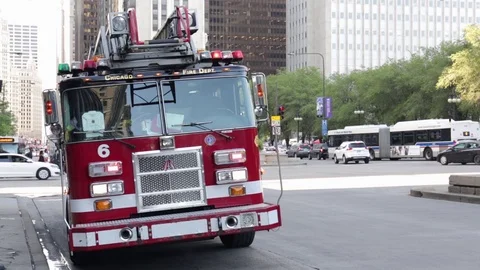 Chicago Fire Department. Fire engine at the scene of an emergency Stock Footage 82549006