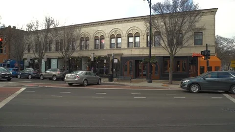 Chicago Five Way Intersection Slow Motion Pan Stock Footage 116594314