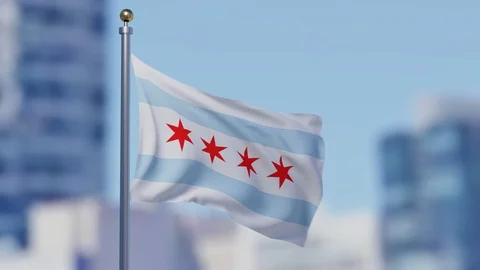 Chicago flag with buildings in the background Stock Footage 89051125