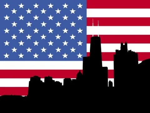 Chicago with flag Stock Illustration