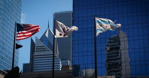 Chicago Flags Flapping in Wind Stock Footage 116671581
