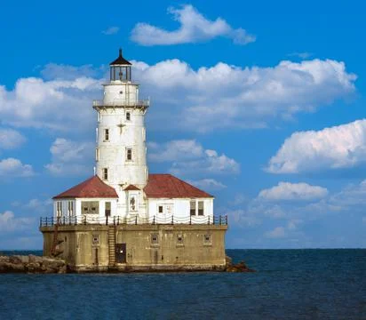 The Chicago Harbor Lighthouse is an active lighthouse at the entrance to Chic Stock Photos