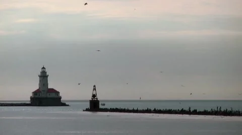 Chicago Harbor Lighthouse Stock Footage 7739720