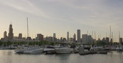 Chicago - Harbor at Sunset Static - 6K Slow Motion Stock Footage 112233292