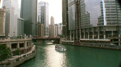  Chicago HD BCS4-14 river and boatB-Photo jpg 75 w d-interlace Stock Footage 768024