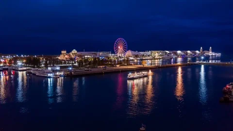 Chicago, IL Aerial Hyperlapse, Navy Pier, night, 4K Stock Footage 103858953