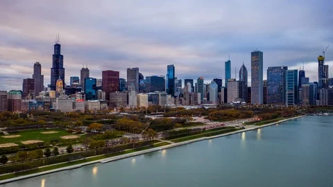 Chicago, IL Aerial Hyperlapse, Skyline, dusk, 4K Stock Footage 103488607