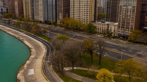 Chicago, IL Aerial Hyperlapse, Skyline, Gold Coast, morning, 4K Stock Footage 103520110