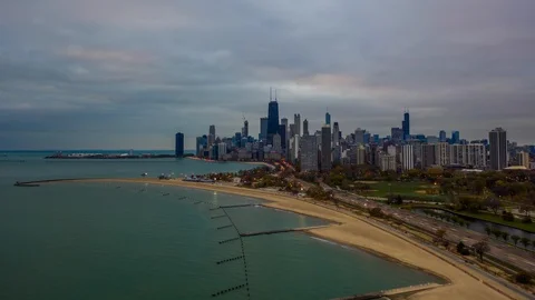 Chicago, IL Aerial Hyperlapse, Skyline, North Avenue Beach, morning, 4K Stock Footage 103603279