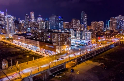 Chicago, IL Aerial Hyperlapse, Skyline, Willis Tower, night, 2 of 2, 5.6K Stock Footage 103808680