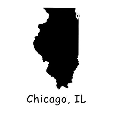 Chicago on Illinois State Map with Location Pin on Chicago City Stock Illustration