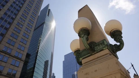 Chicago, Illinois. Time lapse of clouds and skyscrapers in the city. Stock Footage 79700063