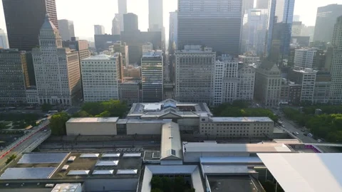 Chicago, Illinois, USA -19 JUN 2023 : Aerial view of The Art Institute of C.. Video stock 324776993