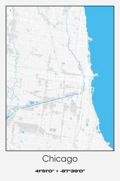 Chicago, Illinois - vector map of city in Gray, white, blue colors Stock Illustration