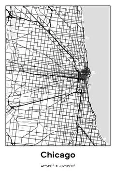 Chicago, Illinois - vector map of city in Black, white, gray colors Stock Illustration