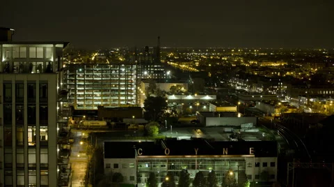 Chicago: Industrial Building with Lights at Night Stock Footage 68948053