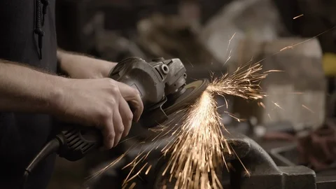 Chicago Interior Grinding Sparks Slow Camera Move Stock Footage 89995378