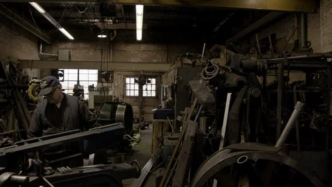 Chicago Interior Machine Works Shop Older Man Stock Footage 89996095