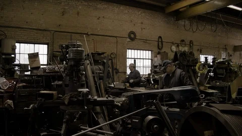 Chicago Interior Machine Works Shop Older Man Stock Footage 89996251