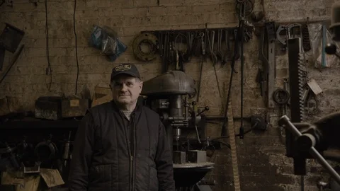 Chicago Interior Machine Works Shop Portraits Older Man Zoom Out Stock Footage 89996540