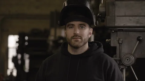 Chicago Interior Machine Works Shop Portraits Welder Young Man Stock Footage 89996595