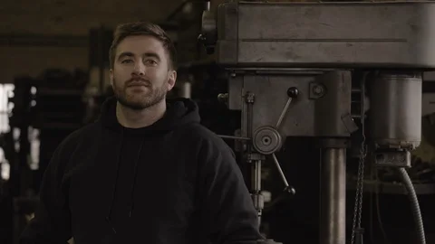 Chicago Interior Machine Works Shop Portraits Young Man Static Stock Footage 89996635