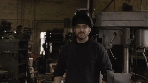 Chicago Interior Machine Works Shop Portraits Young Welder Zoom Out Stock Footage 90057846