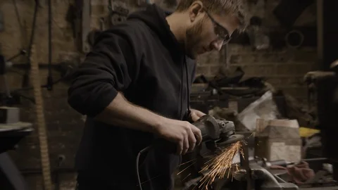 Chicago Interior Young Man Grinding Sparks Zoom In Stock Footage 89997960