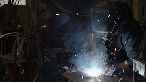 Chicago Interior Young Man Welding Pan Right Stock Footage 89998454