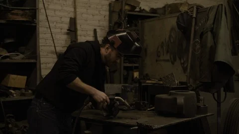 Chicago Interior Young Man Welding WS Stock Footage 89998838