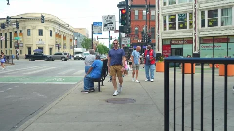 Chicago Intersection With Pedestrians Traffic Lights And City Buildings Stock Footage 335962409