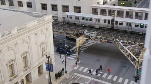 Chicago Intersection Train 4k Stock Footage 97200077