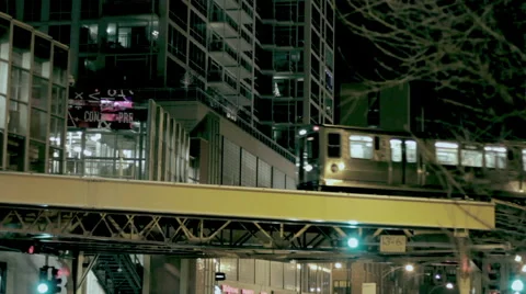 Chicago L Train at Night Stock Footage 49797071