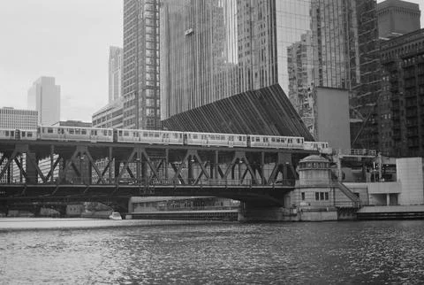 Chicago L Train from the River Stock Photos